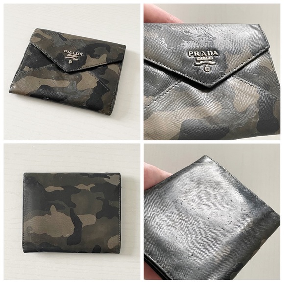 Prada camo print leather envelope style card coin snap wallet - Picture 3 of 10